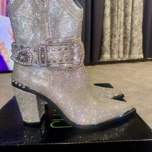Silver Crystal Embellished Women's Ankle Boots